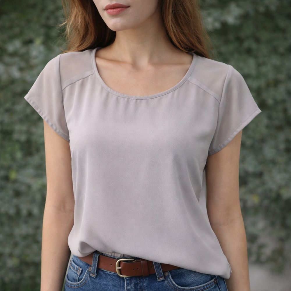 PLEIONE Sheer Panel Cap Sleeve Blouse Women’s Small Business Casual Office Siren
